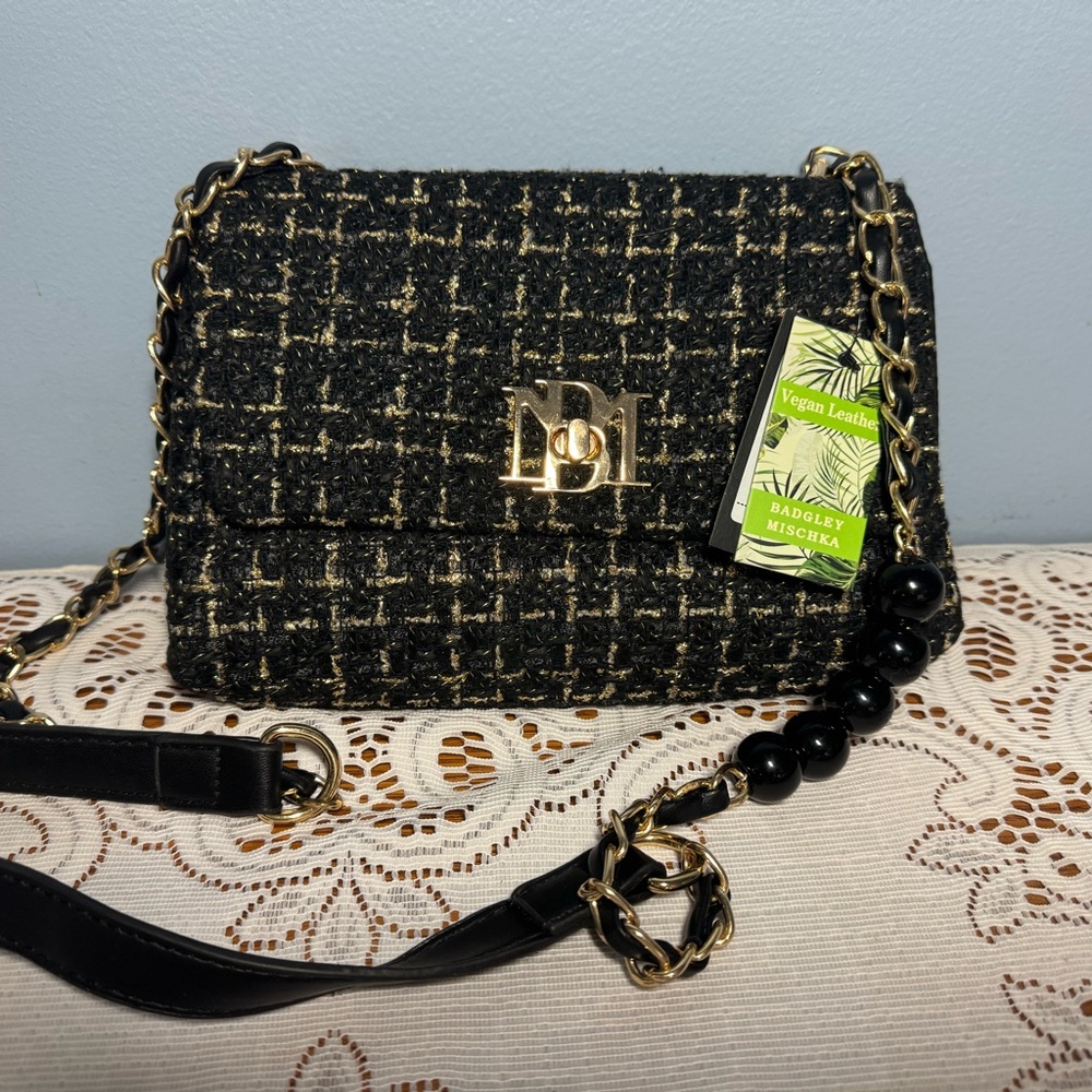 Badgley Mischka Black Tweed Crossbody Bag